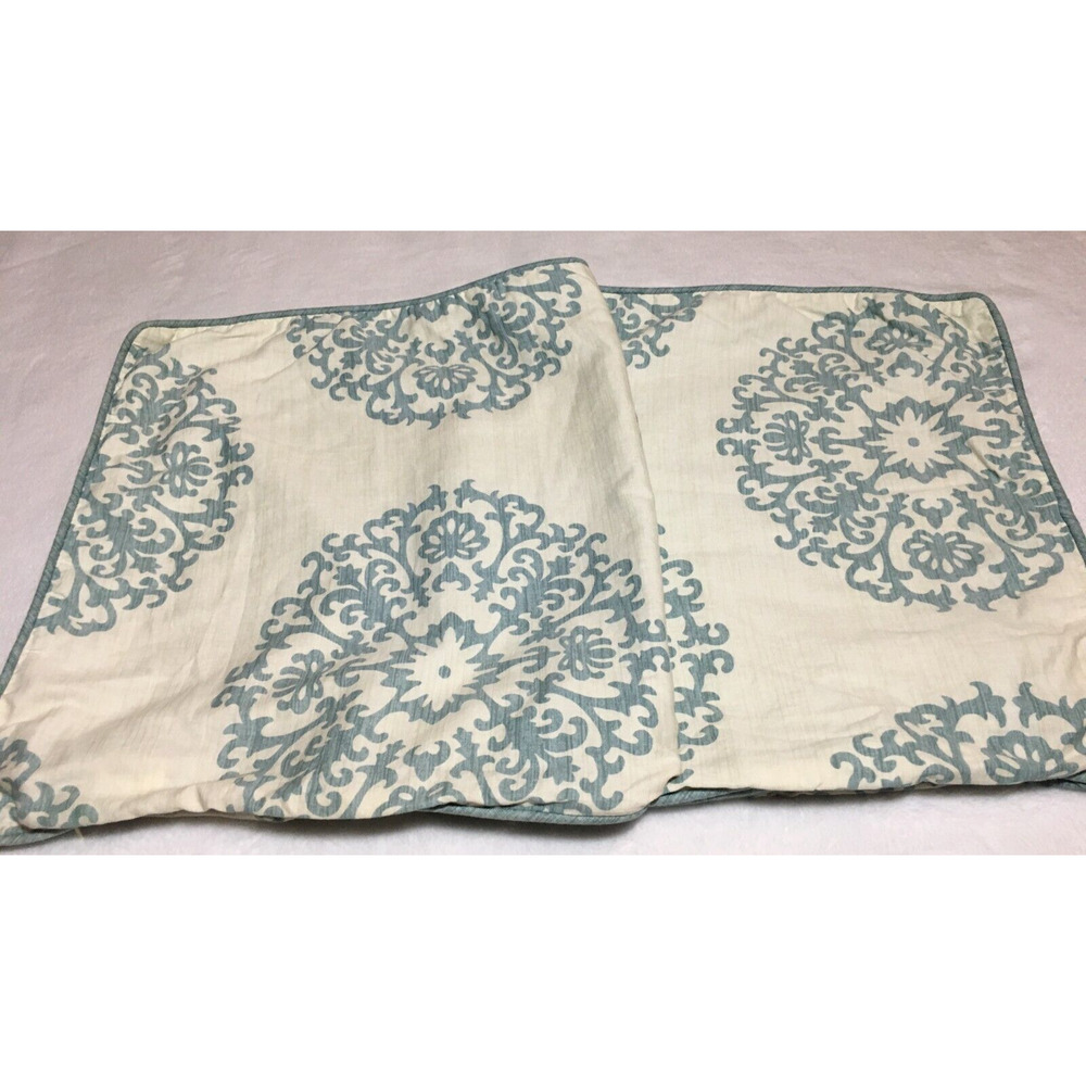 Stone Cottage Cream Blue Medallion King Pillow Shams (2) 100% Cotton